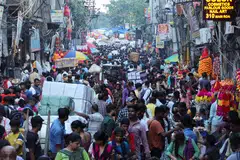 Festive shopping ahead of Diwali, the Hindu festival of lights, in the old quarters of Delhi, India, in October 2022. 