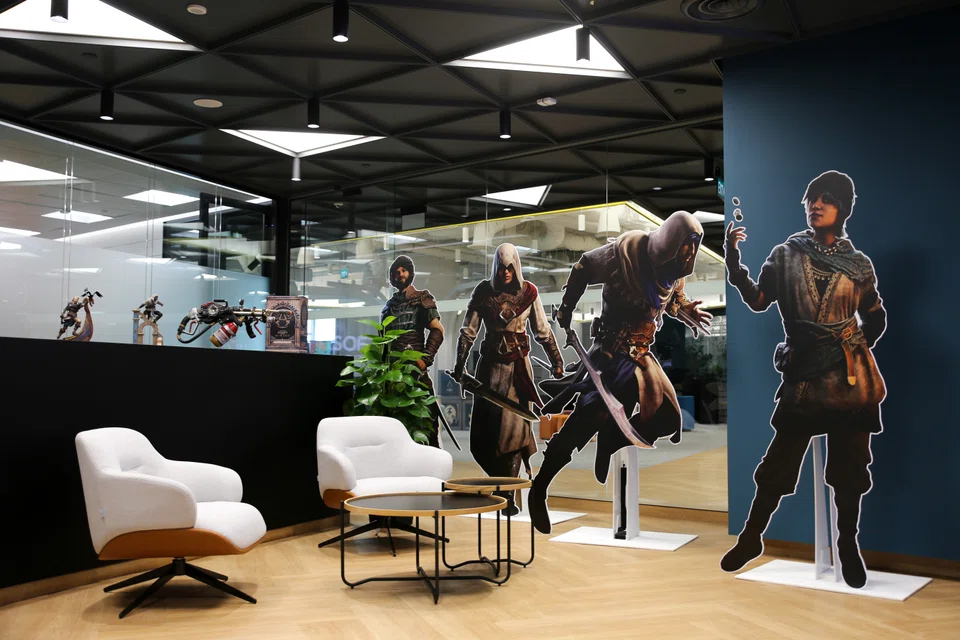 The reception area of Ubisoft Singapore's new three-storey studio in Fusionopolis. The studio cements Ubisoft’s commitment to continue contributing to the gaming and entertainment ecosystem in Singapore and the region. 