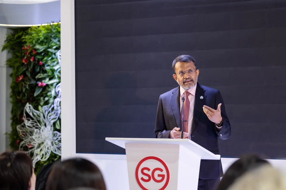 Singapore's Ambassador for Climate Action Ravi Menon giving the keynote address at the launch of the COP29 Singapore Pavilion in Baku, Azerbaijan, on Tuesday (Nov 12). 