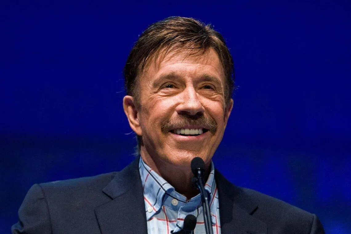 Chuck Norris (seen here in 2010) dodged bullets, landed kicks squarely on an opponent’s jaw, and dismissed multiple villains at a time in his action-packed films.