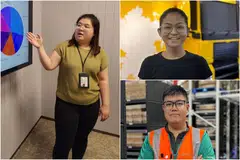 (Clockwise from left) Schenker operations executive Cindy Toh, DHL data analyst Ramita Rana and Frederick Wong, a logistics supervisor at ST Logistics, are among local hires in the sector aged 35 and below.