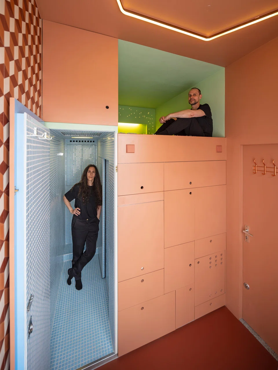 Beatriz Ramo Lopez de Angulo, left, and  Bernd Upmeyer at the tiny apartment they designed in the Dutch city of Rotterdam.