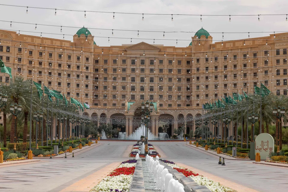 The Ritz-Carlton hotel where talks are underway with US mediation to try to reach a ceasefire in the Russia-Ukraine war, Riyadh, Saudi Arabia, March 23, 2025.