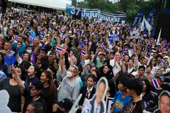 Supporters of the Bhumjaithai Party ahead of the Feb 8 election in Bangkok. Preliminary results show the party secured some 192 out of 500 seats, with around 95% of the votes counted. 