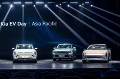 From left: Kia's EV3, EV5 and EV4.