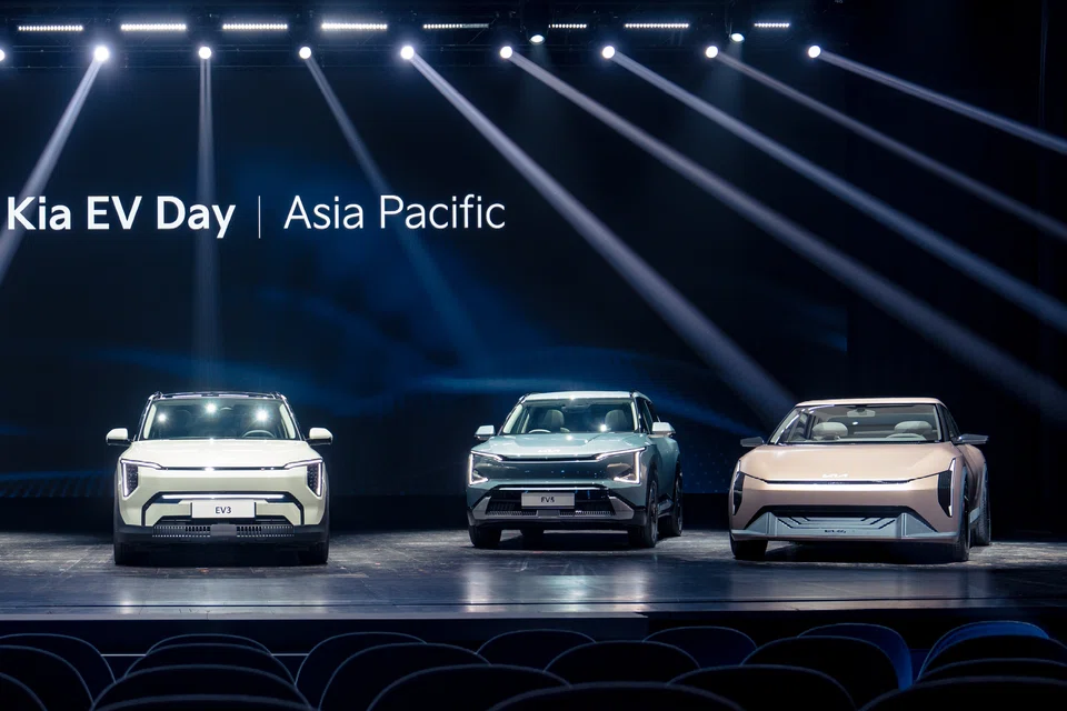 From left: Kia's EV3, EV5 and EV4.