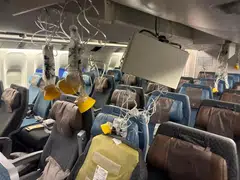 The interior of Singapore Airline flight SQ321 after an emergency landing at Bangkok's Suvarnabhumi International Airport, Thailand, May 21, 2024. 