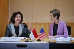 US Commerce Secretary Gina Raimondo (left) and Minister for Communications and Information Josephine Teo at Wednesday's event.