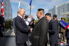 North Korean leader Kim Jong Un meets Russia's President Vladimir Putin at the Vostochny Cosmodrome in the Amur Oblast of the Far East Region, Russia, Sept 13, 2023. Russian forces launched at least one of the North Korean-supplied missiles on Dec 30, which landed in an open field in the Zaporizhzhia region, the United States said.