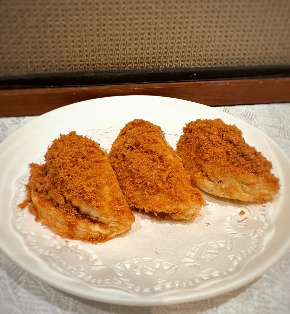 Char siew so are odd little baked puffs covered in pork floss.