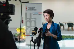 AfA co-chair and Senior Minister of State for Trade and Industry Low Yen Ling speaking to reporters, ahead of the committee's latest meeting.