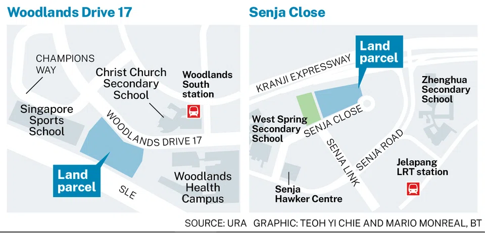 The two state-land sites at Senja Close and Woodlands Drive are expected to yield around 715 new private homes. 