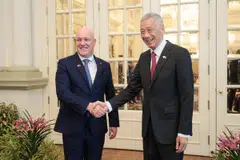 The expansion to Singapore and New Zealand's Enhanced Partnership, announced by (from left) Luxon and PM Lee, will focus on supply chains and connectivity.