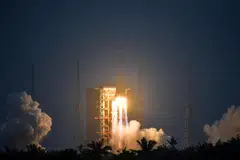 A Long March 8A rocket, carrying a group of low-Earth orbit satellites, takes off for its maiden flight from the Wenchang Space Launch Center in Hainan province on  Feb  11.