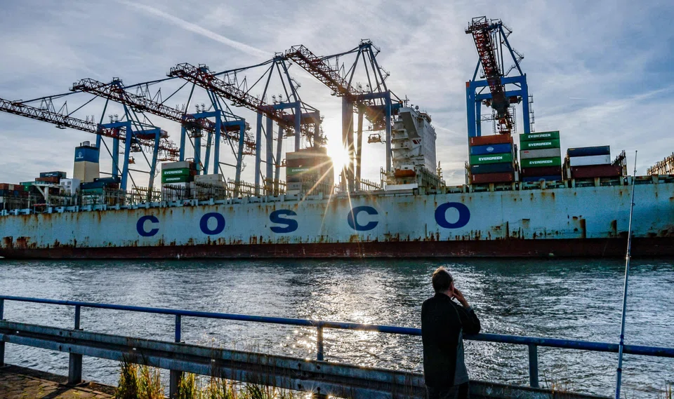 One of Cosco Shipping's ships being unloaded at the Tollerort container terminal in Hamburg, Germany. Cosco has conditional approval to buy a 24.9 per cent stake in the terminal.