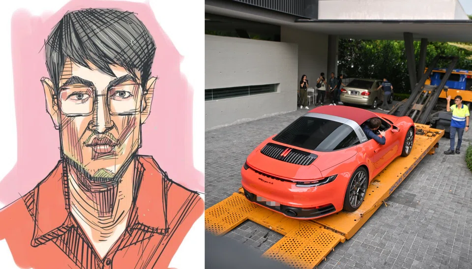 Four cars, including a red Porsche 911 Targa, were towed away by the authorities from a GCB he resided in before his arrest. 