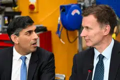 British Prime Minister Rishi Sunak (left) and Chancellor of the Exchequer Jeremy Hunt at a Cabinet meeting in February. The UK is now in recession after two straight quarters of negative growth.