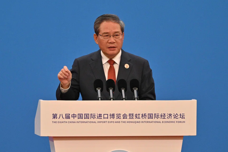 China's Premier Li Qiang speaks during the opening ceremony of the 8th China International Import Expo (CIIE) in Shanghai, China, Nov 5, 2025. 