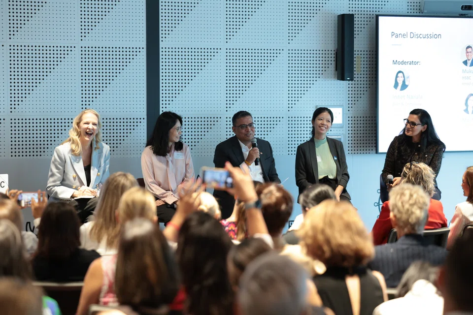 A panel discussion on how organisations and individuals can adapt to increasing automation included (from left) Christine Fellowes, co-founder of NINEby9; Soo Mei May of Dell Technologies; and Mukul Anand from HSBC Singapore.