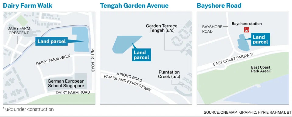 The land plots at Dairy Farm Walk and Tengah Garden Avenue are on the confirmed list, while the Bayshore Road site sits on the reserve list. 