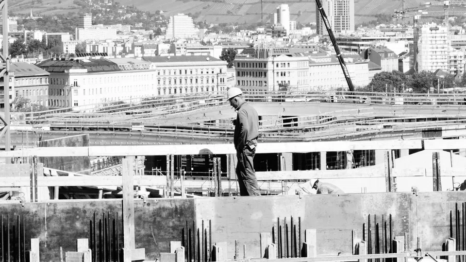 A worker standing at a construction site in Vienna. There is no denying that lists of the top global technology companies, the world’s top universities, or semiconductor manufacturing capacity, tend to show Europe falling behind.