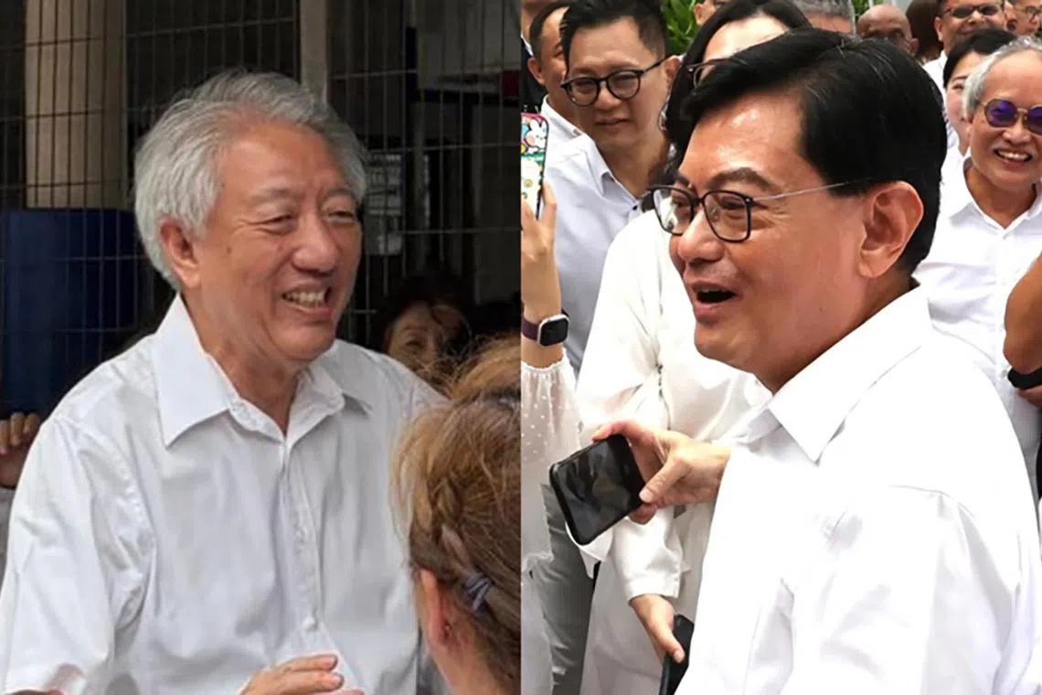 In a Facebook post thanking SM Teo (left) and DPM Heng for their contributions, Prime Minister Lawrence Wong described them as giants in public service.