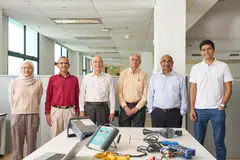 Energy Efficiency Technology Centre head Prof Lock Kai Sang (third from left) and EETC team members. The centre offers low-cost third-party assessment services for applications for NEA’s recently enhanced Energy Efficiency Fund, acting as a support pillar for SMEs keen on optimising their energy efficiency measures.