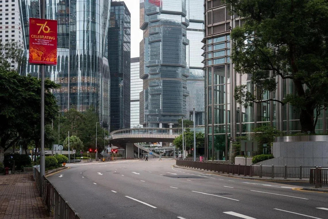A near empty street in Central district ahead of Super Typhoon Ragasa in Hong Kong on Tuesday, Sep 23.