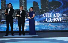 Recipients of the Best Chief Executive award at the 18th Singapore Corporate Awards. From left: Seah Kiin Peng, CEO of BRC Asia; Jeffery Tan, group general counsel of Jardine Cycle & Carriage, representing CEO Benjamin Birks; and Jeanette Chang, CEO of Baker Technology. 
