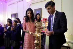 British Prime Minister Rishi Sunak and his wife Akshata Murty hosting a reception to celebrate Diwali in London on Nov 8, 2023. Compared with other nations, there is a relative absence of identity discourse in the UK.
