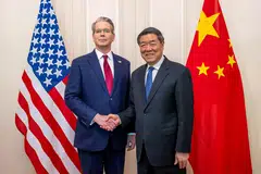 (From left) US Treasury Secretary Scott Bessent and China’s Vice Premier He Lifeng are expected to convene in Paris at the end of next week to discuss business deals that could stem from the leaders’ meeting.