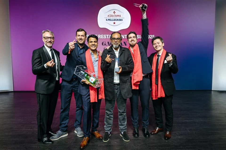 Gaggan Anand (third from right), chef-owner of Bangkok's Gaggan fine-dining restaurant, which took the Best Restaurant in Asia award in a field of 50.