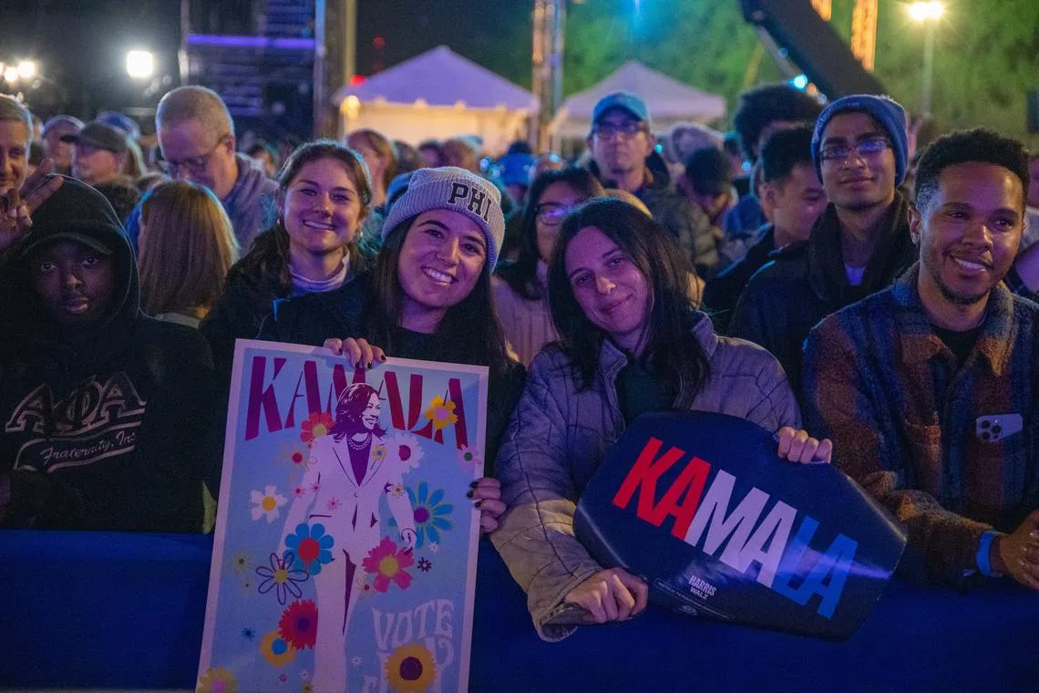 Supporters of Democratic presidential nominee Kamala Harris at a campaign rally. Devastating as the election defeat feels to many US Democrats, they can look internationally, including to the UK, for inspiration.
