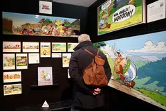 Comic strip characters "Asterix and Obelix" displayed during an exhibition as part of the 52nd Angouleme International Comics Festival in Angouleme, France, Jan 31, 2025. French director Alain Chabat has again teamed up with the plucky Gauls for a 3D animated series that was presented on Sunday at a festival in Lille before it runs on Netflix.