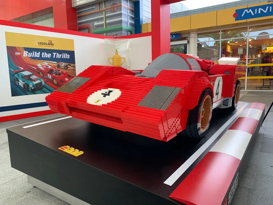 A replica of a Ferrari 512 M model, made up of 78,496 Lego bricks, at Legoland Malaysia.