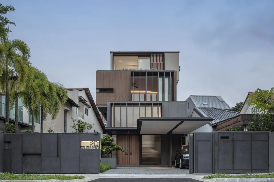 A play of materials and form in the facade.