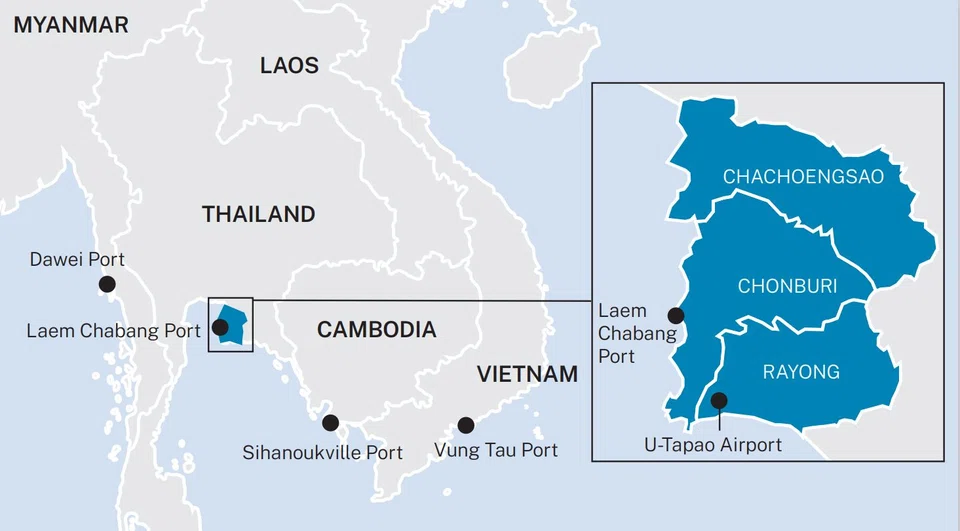 A map of the Eastern Economic Corridor in Thailand.