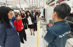 Inside Safran Electric & Power's new Singapore site. From left (front): Cindy Koh, executive vice-president, Singapore Economic Development Board; Jacqueline Poh, CEO, JTC Corporation; Adeline-Lise Khov, head of the Regional Economic Service for Asean at French Embassy in Singapore. 