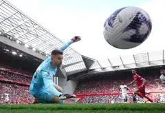 Liverpool's Cody Gakpo scores their third goal past Tottenham Hotspur's Guglielmo Vicario, Anfield, Liverpool, Britain, May 5, 2024.