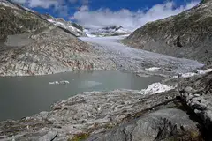 The Rhone Glacier and its glacial lake, formed by the melting of the glacier, above Gletsch, in the Swiss Alps in September 2024. Ice loss from the world's glaciers has accelerated over the past decade, scientists said in February.