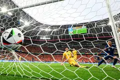 Netherlands' Donyell Malen celebrates after scoring his team's second goal against Romania in Munich, Germany on July 2, 2024. 