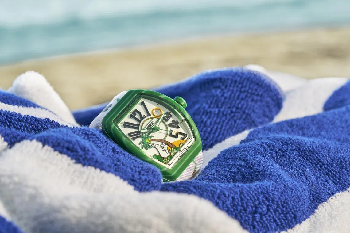 The rabbits frolic amid lush vegetation on the Tropical Green model.             