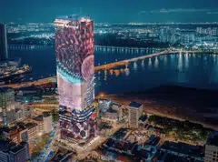 Quayside JBCC's 195 m tower includes 482 serviced suites, 24 commercial retail units and 200 hotel suites. 