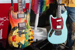 Eric Clapton’s "The Fool" guitar (left) fetched US$1.27 million and Kurt Cobain’s sky-blue, left-handed Fender Mustang sold for US$1,587,500 at an auction.