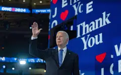 US President Joe Biden leaving the stage after speaking at the 2024 Democratic National Convention, in Chicago, on Aug 19.