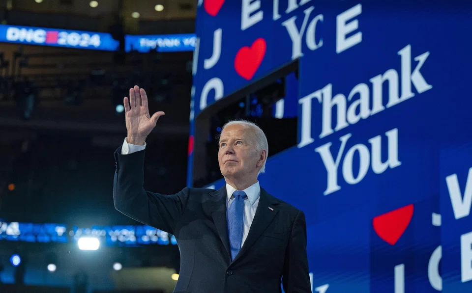 US President Joe Biden leaving the stage after speaking at the 2024 Democratic National Convention, in Chicago, on Aug 19.