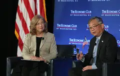 Minister Gan Kim Yong, in a fireside chat moderated by Barbara Humpton (left), CEO of Siemens USA, says he is glad that the US and China have resumed contact and is hoping this continues to grow, given the global challenges that need to be solved collectively.
