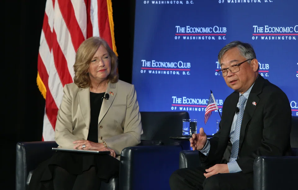 Minister Gan Kim Yong, in a fireside chat moderated by Barbara Humpton (left), CEO of Siemens USA, says he is glad that the US and China have resumed contact and is hoping this continues to grow, given the global challenges that need to be solved collectively.