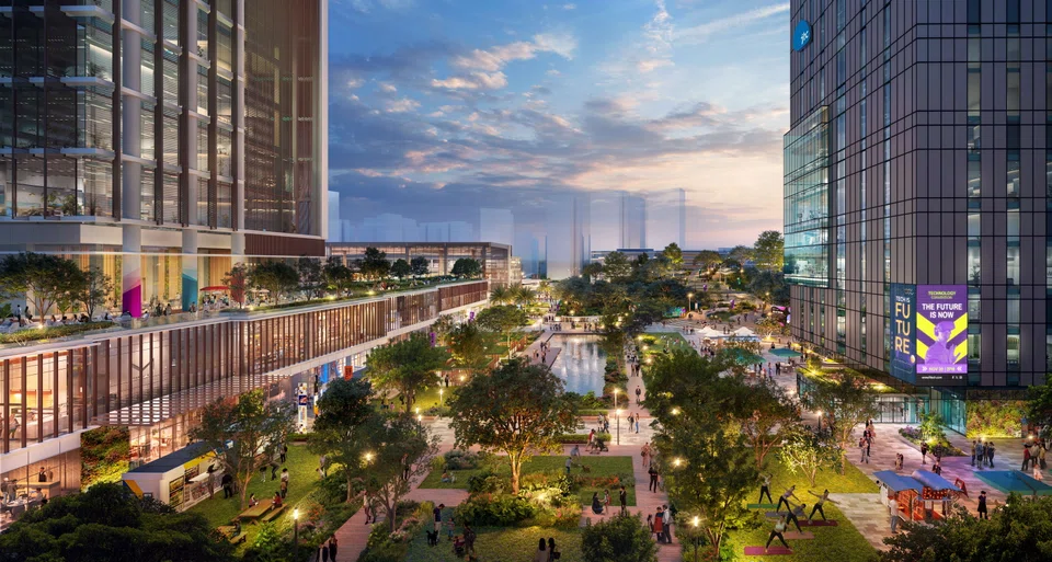 An artist's impression of the flexible industrial spaces around RTS Link station in Woodlands.