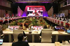 Ministers and head of delegates attend the G20 Energy Transitions Ministerial Meeting as Indonesian Energy and Mineral Resources Minister Arifin Tasrif delivers a speech in Nusa Dua, Bali, Indonesia, 02 September 2022.